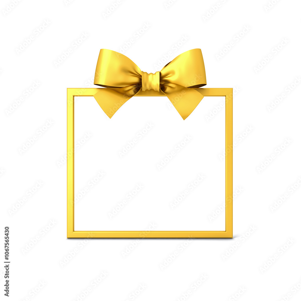 Fototapete Gold gift box frame mockup or present frame border isolated on white background with shadow minimal creative idea concepts 3D rendering