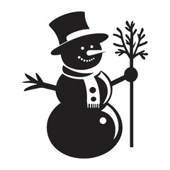 Snowman Silhouette  vector black color and solid white background