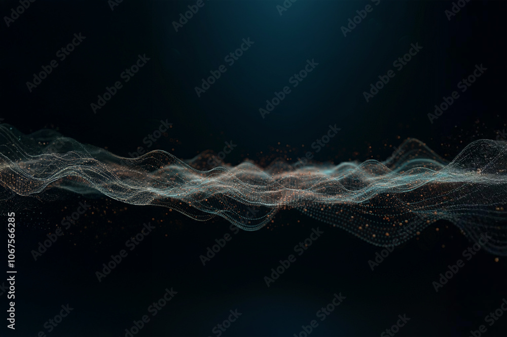 Poster big data technology background with abstract mesh waves, futuristic illustration