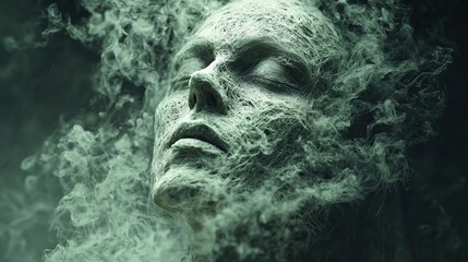 Dark absinthe green smoke with black shadows, ethereal wisps, mysterious glow, detailed particle simulation