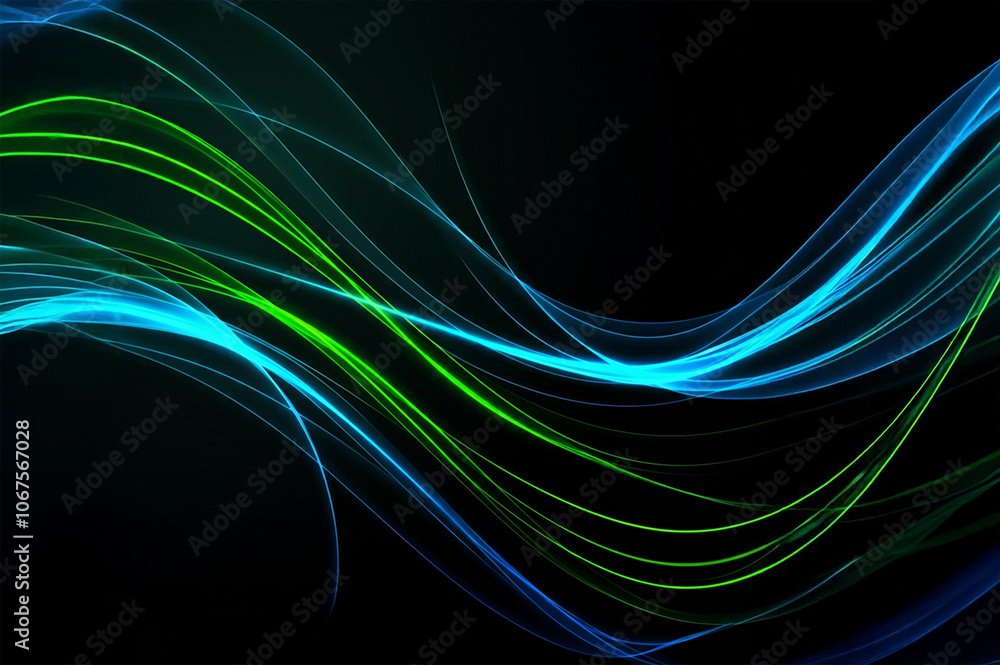 Poster artificial intelligence technology. dynamic flowing vector wave lines in blue, green colors isolated