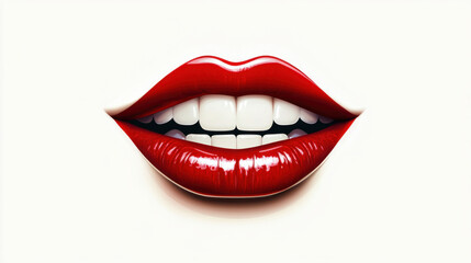 Fototapeta premium Glossy Red Lips Illustration on White Background
