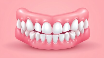 Obraz premium Realistic denture set against a soft pink background