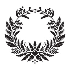  Wreath silhouette vector art black color design and solid white background 