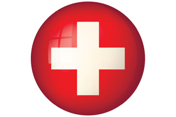 Flag of Switzerland. Swiss national symbol in official colors. Template icon. Abstract vector background. Round glass light ball, 3D big bubble, sphere