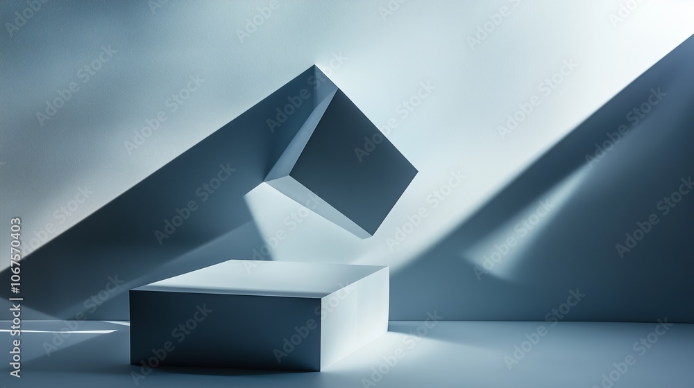 Poster abstract geometric shapes create dynamic shadows in a contemporary setting with soft lighting
