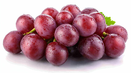 A vibrant cluster of fresh red grapes, glistening with moisture, showcasing their rich color and natural appeal, perfect for healthy snacking.
