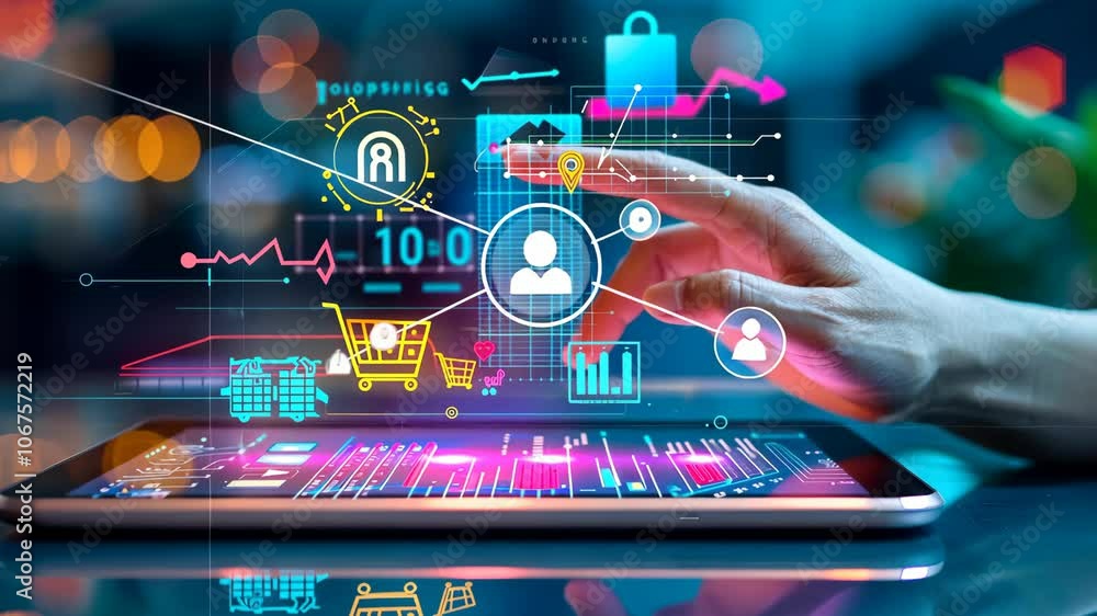 Aufkleber exploring data analytics in a digital marketplace with interactive technology and graphs