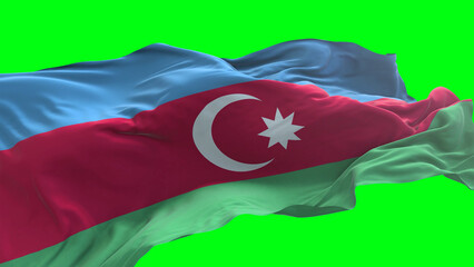 Azerbaijan flag - 3D realistic waving flag on green screen background for chroma key