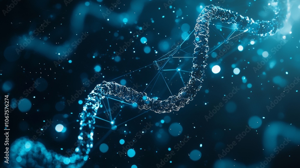Aufkleber 3d rendering of a dna helix with glowing molecular structure