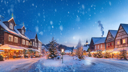 Holiday Spirit: Reindeer Flying Over a Snowy Christmas Town
