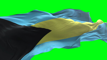 Bahamas flag - 3D realistic waving flag on green screen background for chroma key