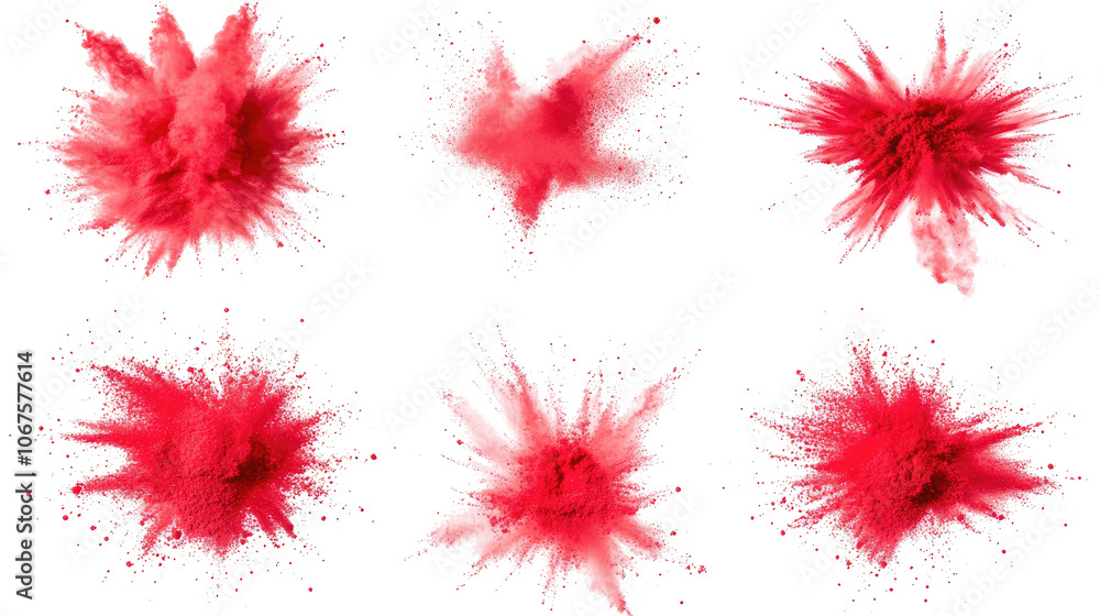 Poster vivid red paint explosions on transparent background generative ai