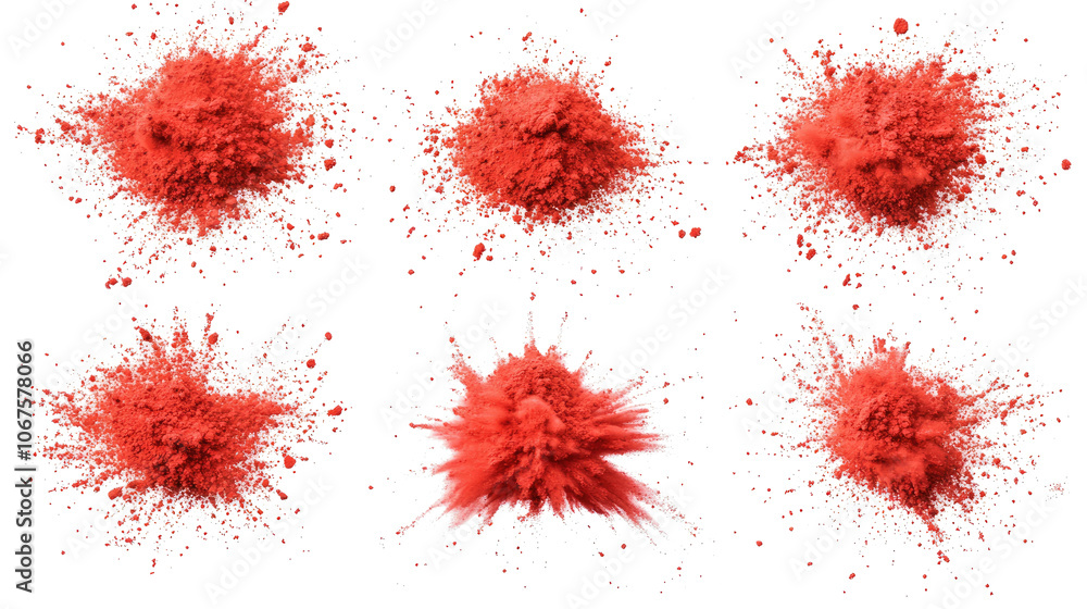 Poster dynamic red paint color powder explosions on a transparent background generative ai