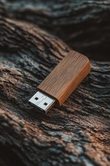 Wooden USB Drive on Wooden Base