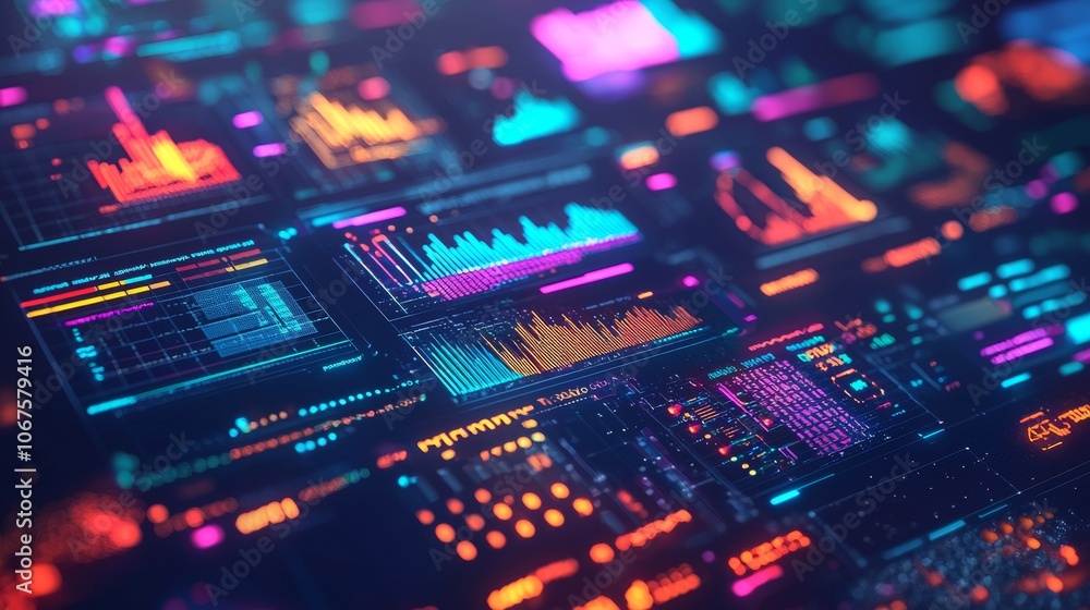 Aufkleber futuristic data dashboards with neon graphs and statistics