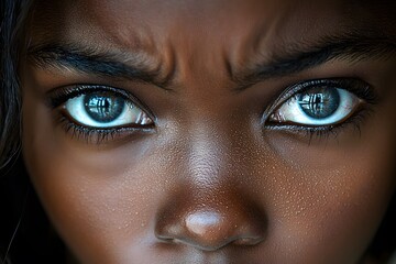 Naklejka premium Captivating blue eyes: intense and expressive close-up portrait