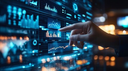 Fototapeta premium Hand interacting with futuristic data dashboard