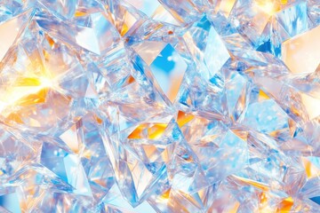 Fototapeta premium Vibrant blue and orange crystal pattern with sparkling light reflections, ideal for luxurious, abstract backgrounds with a radiant aesthetic.