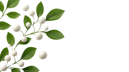 Christmas Mistletoe with Delicate Green Leaves and White Berries, Arranged on a Clean White Background