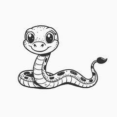 Cute green snake illustration, Cartoon snake vector illustration isolated on white background