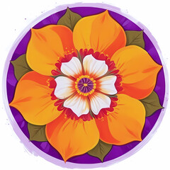 Obraz premium A vibrant orange flower on white background, floral mandala pattern, graphic design illustration wallpaper 