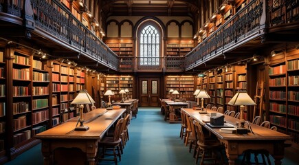 modern library interior, books in library