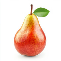 A single pear with a green stem, isolated on a white background, highlighting a juicy fruit