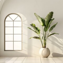 3d empty interior with home plant -