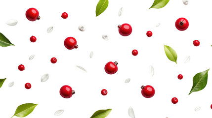 Holly Berry and Leaf Pattern on White Background, Scattered Design Perfect for Holiday Decor and Cards