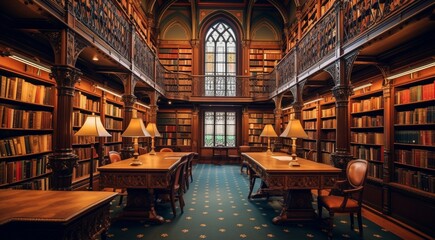 modern library interior, books in library