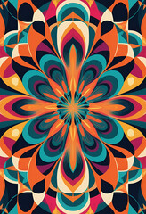 Fototapeta premium An abstract illustration showcasing a kaleidoscope floral pattern with intricate details and vibrant colors, perfect for decorative projects.