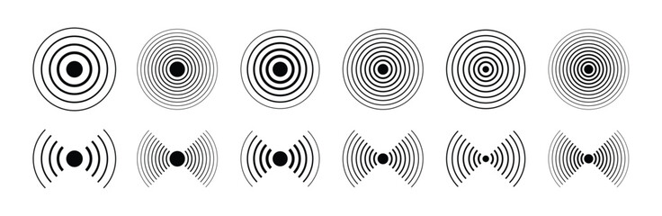 Sonar sound waves icon set. Concentric circle sign