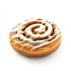 Fototapeta premium A single cinnamon roll with icing, isolated on a white background, showcasing a warm and sweet pastry