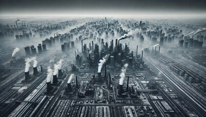 Fototapeta premium Urban industrial landscape in a futuristic cityscape depicting pollution and environmental concerns