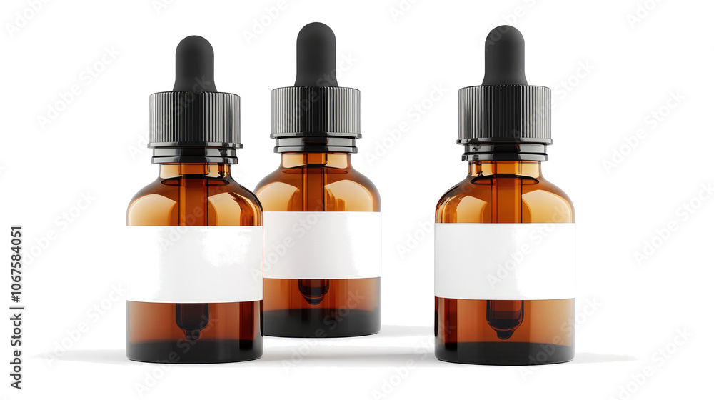 Aufkleber amber dropper bottles for essential oils on a transparent background generative ai