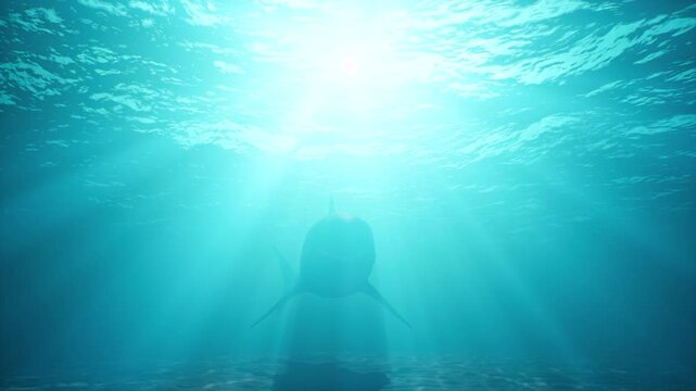 Great white shark swims underwater