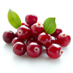Obraz premium A handful of fresh cranberries, isolated on a white background, emphasizing a tart berry