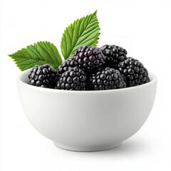 A bowl of fresh blackberries, isolated on a white background, showcasing a sweet berry