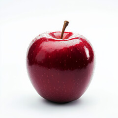 A single red apple with a shiny peel, isolated on a white background, highlighting a sweet and...