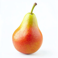 A single pear with a green stem, isolated on a white background, highlighting a juicy fruit