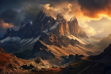 Wilderness landscape panoramic mountain.