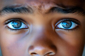 Naklejka premium Intense blue eyes of a child portraying curiosity and emotion