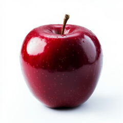 A single red apple with a shiny peel, isolated on a white background, highlighting a sweet and...