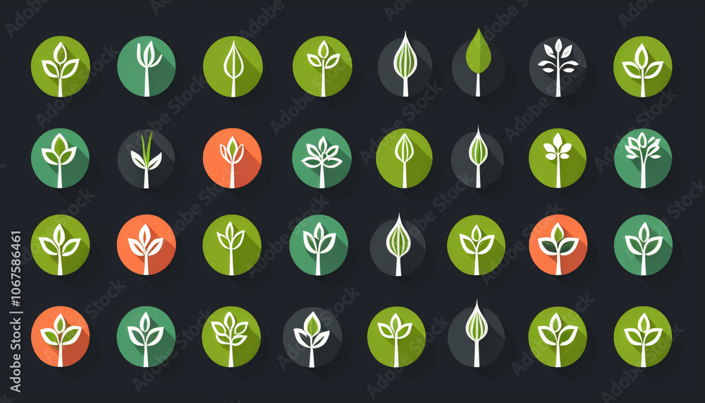 Aufkleber Set of flat organic colored icons made from vector sprouts in a simple modern design style for various applications._00001_