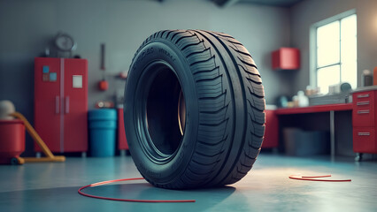 Friendly Tire Character with Copy Space