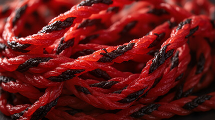 Red and black licorice candy strands in close-up
