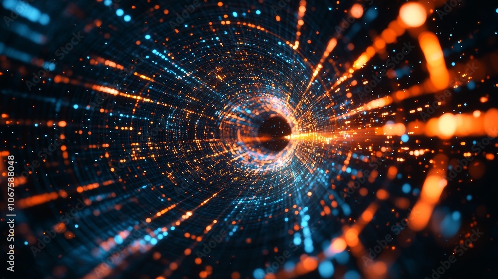Poster abstract digital tunnel of light and data