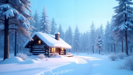 Snowy Cabin in Winter Woods Postcard