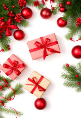 Christmas decoration with gift boxes on white 